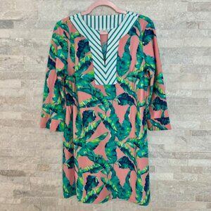 Cabana Life Pink Preppy Palm UPF 50+ Tunic Dress Cover-up, Sz M